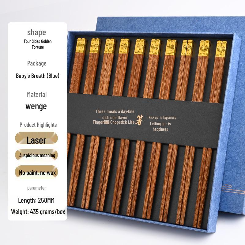 10 Paar Rosenholz Essstäbchen: Geschenkset, Rutschfest, Hitzebeständig, Unlackiertes Massivholz für Heim- & Gewerbenutzung