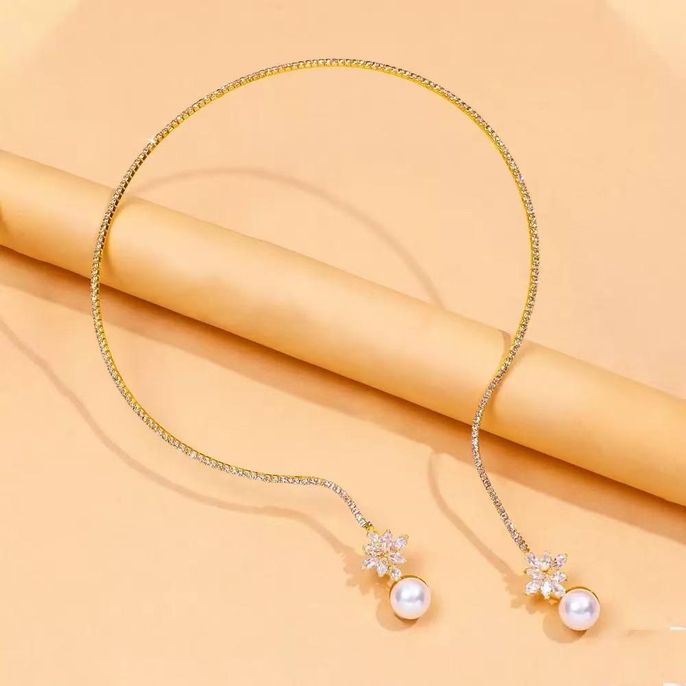 Elegant Pearl And Zircon Full Dazzle Necklace For Weddings And Bridal Wear