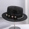 2026 New Fashion Mesh Veil Straw Hat with Pearl & Flower, Elegant Versatile Sun Cap for Women, Outdoor Travel Walk Street Snap