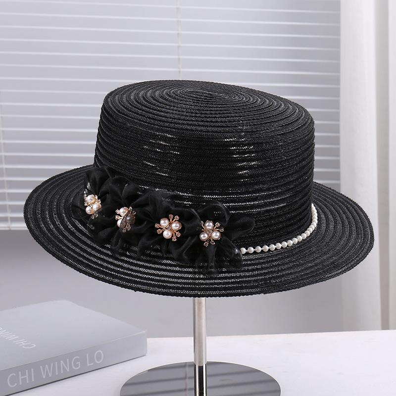 

2026 New Fashion Mesh Veil Straw Hat with Pearl & Flower, Elegant Versatile Sun Cap for Women, Outdoor Travel Walk Street Snap M(56-58cm) чорний