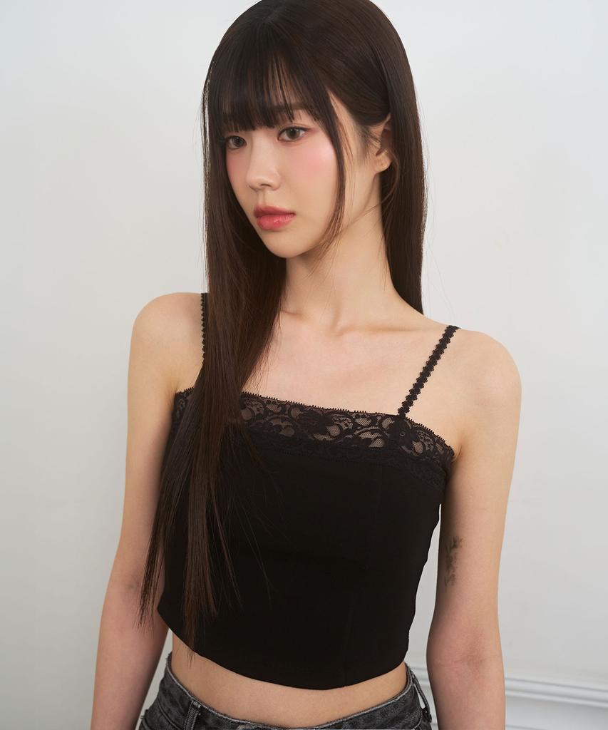 Limekeu Black Lace Crop Camellia With Built-In Cap