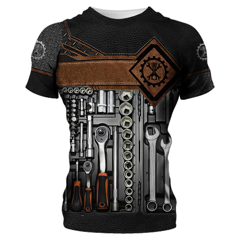Vintage Shirt for Men Mechanical Tools 3D Print T-Shirts Short Sleeve Jersey Casual Tops Oversized Fashion Breathable Clothing