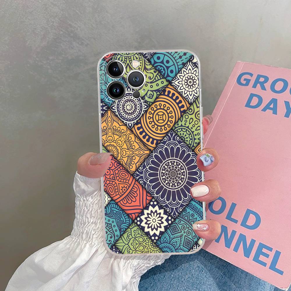 Mandala Painting For iPhone 11 12 13 14 15 16 17 Pro Max Plus 13 Mini Silicone Soft Transparent Back