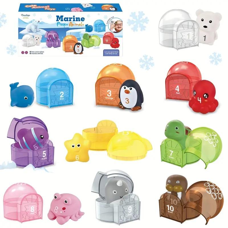 Toys Baby Montessori Learning Ocean Animal Finger Puppet Set 10 Numbered Matching Game Fine Motor Sorting Toy For Toddler Gift