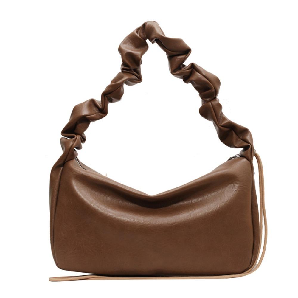 Solid Color Pleated Bag Waterproof Handbag New Design Ruched Underarm Bag  Outdoor темно-коричневого