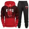 King Printing Mens Tracksuit Casual Sweatshirt Sweatpants 2 Pcs Set Sports Jogging Mens Clothing Splash-ink Hoodies Suit Street