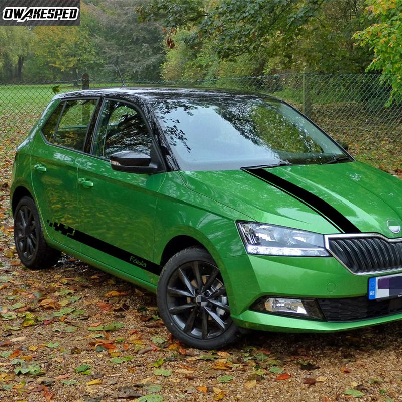 HQKI8 Car Hood Engine Cover Decora Sticker For Skoda Fabia MK1 2 3 Auto Body Door Side Skirt Decals Sports Stripes Tuning Accessories