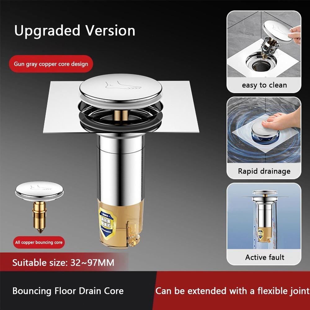 Stainless Steel Press-Type Floor Drain Pedal Type Square Sewer Floor Strainer Removable Anti-odor Shower Foot Floor Drain