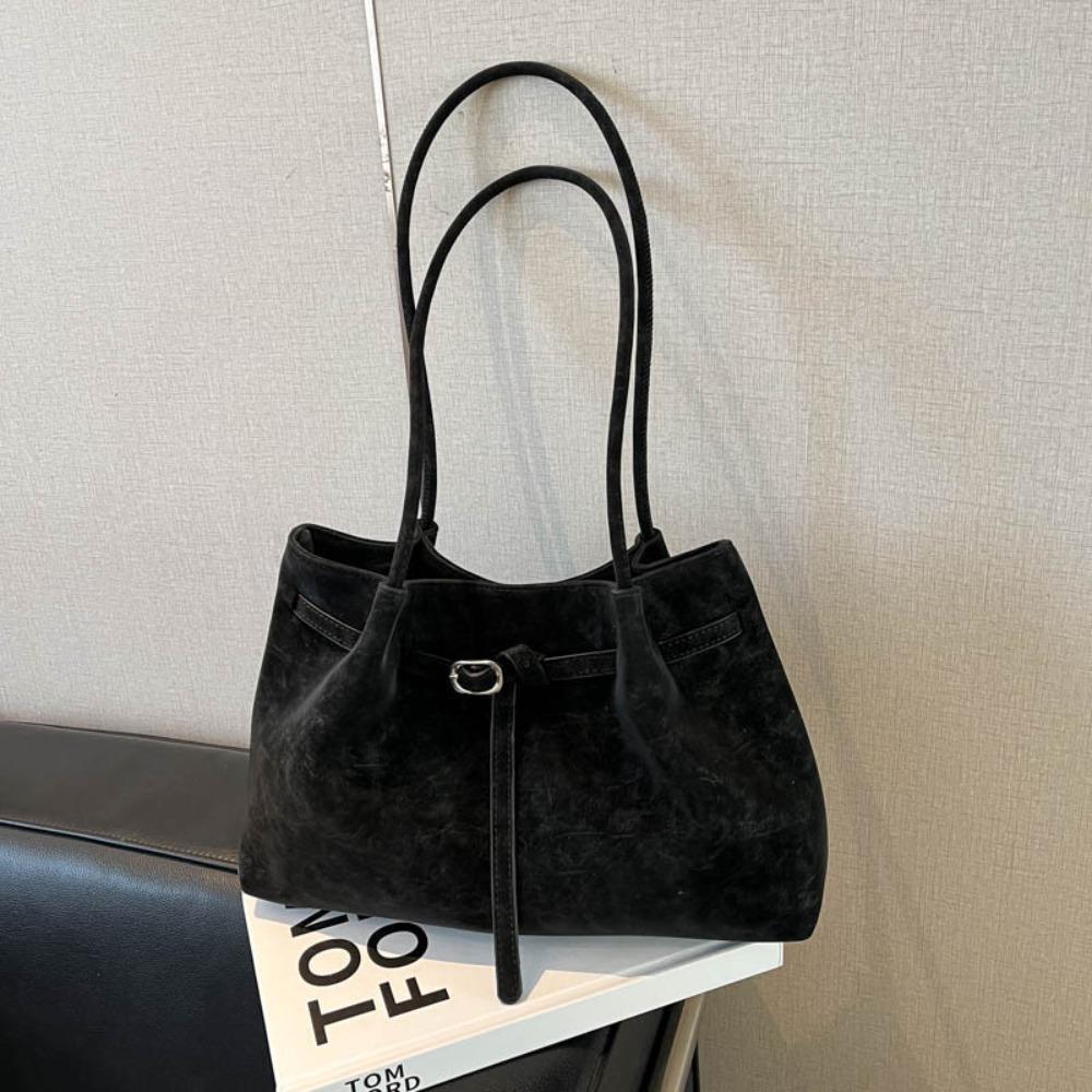 Suede/PU Leather Shoulder Bag Retro Elegant Handbag Available In 4 Colors Solid Color Commuting Tote Bag School/Travel/Work
