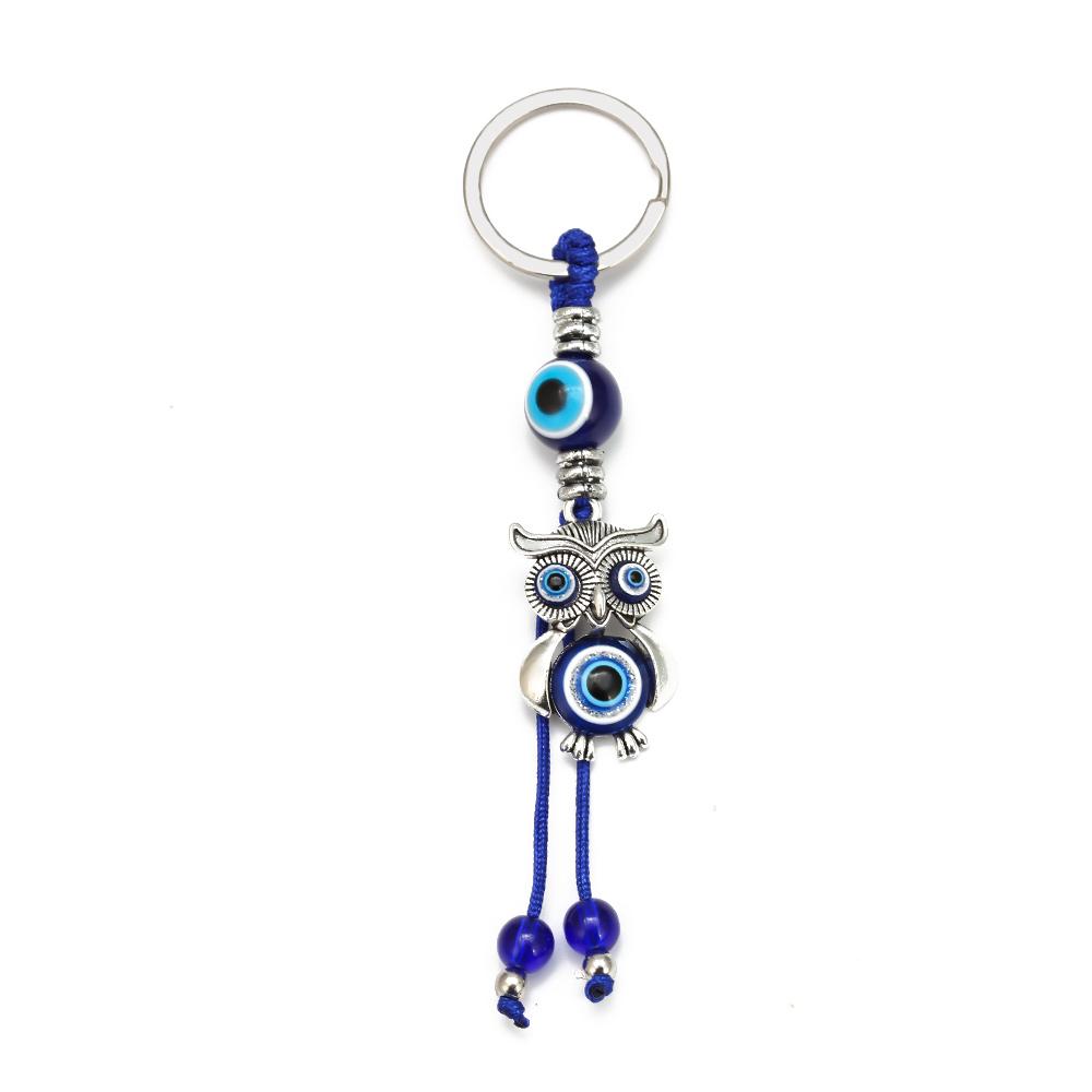 Lucky Eye Alloy Fatima Hand Elephant Owl Tree of Life Keychain Blue Turkish Evil Eye Key Chain Car Keyring for Women Men Jewelry