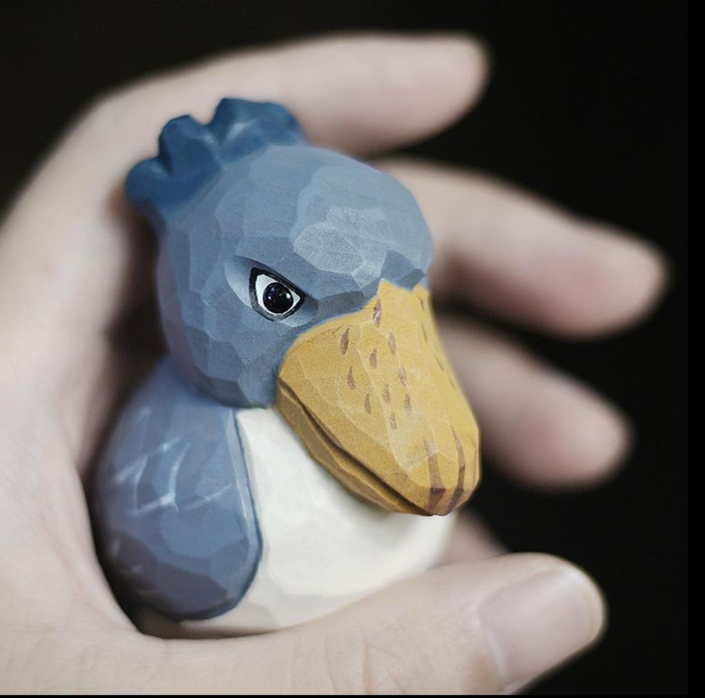 (hej!e) Shoebill Figurine, Baby Shoebill, Wooden Carving, Wooden Object, Scandinavian Decor, Interior Decoration, Doll, Handmade, Basswood, Small (Blu