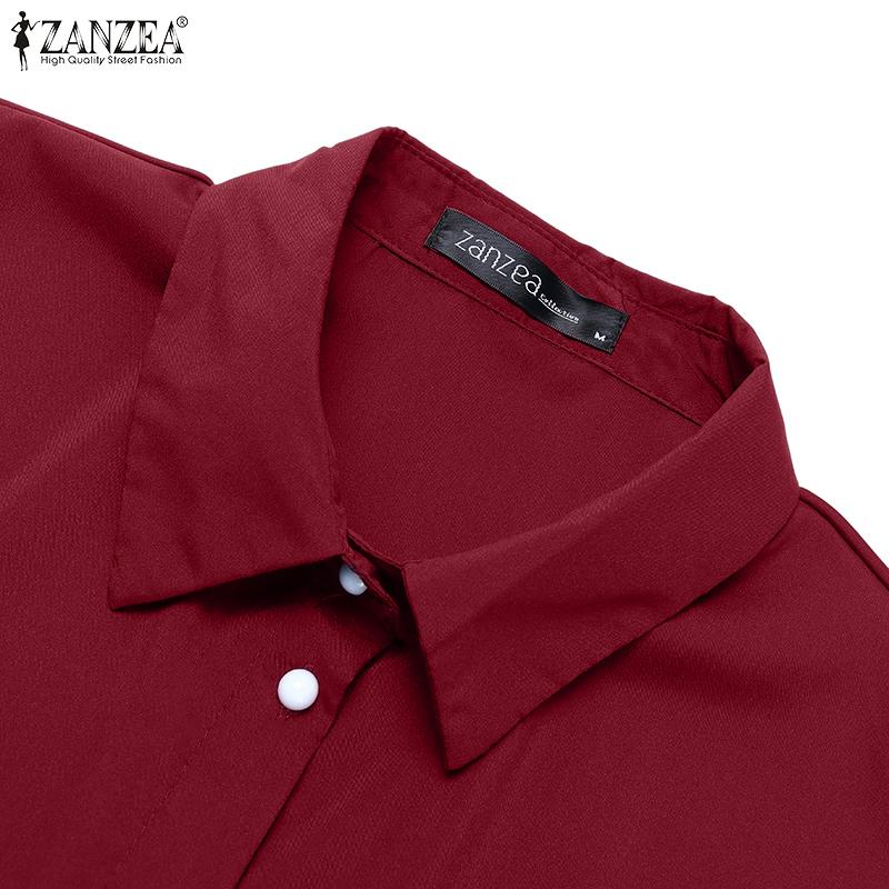 ZANZEA Dámská halenka s límečkem s klopami, dlouhým rukávem, asymetrickým lemem ve tvaru A