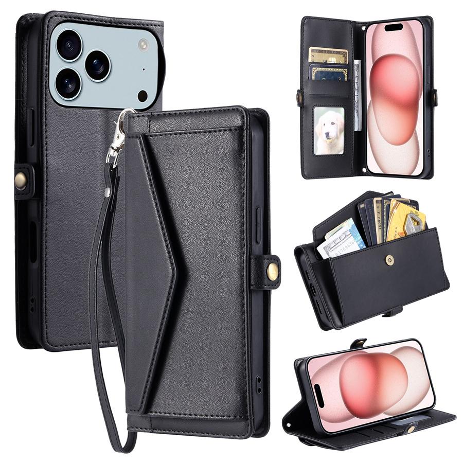 Cash Pocket + Card Slots + Photo Frame + Bracket Wallet Case for iPhone 17 16 15 14 13 12 11 Samsung S25 S24 S23 A56 A55 A35 Wristband Phone Cover