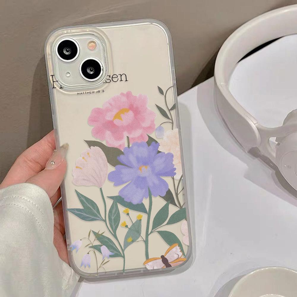 Handyhüllen für iPhone 11 13 15 Pro Max 12 14 Pro Max Hülle iPhone 16 15 Plus 13 Pro 12 Frosted Texture Painted Cartoon Flowers
