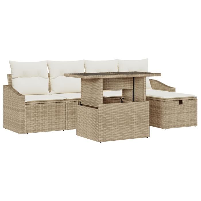 VidaXL Ensemble de 6 canapés de jardin avec coussins Beige Poly Rattan 3359828