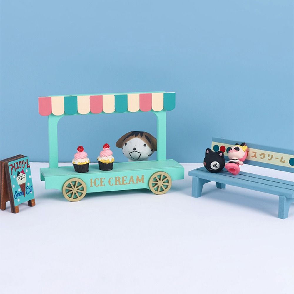 

Многоцветная модель кукольного домика, деревянная мини-скамья, рекламный щит, игрушка, миниатюрная тележка для мороженого