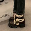 British Style Velvet Loafers Cotton Shoes for Women's 2025 Autumn and Winter New Thick-soled Thick-heeled Retro Fluffy Mary Jane Small Leather Shoes