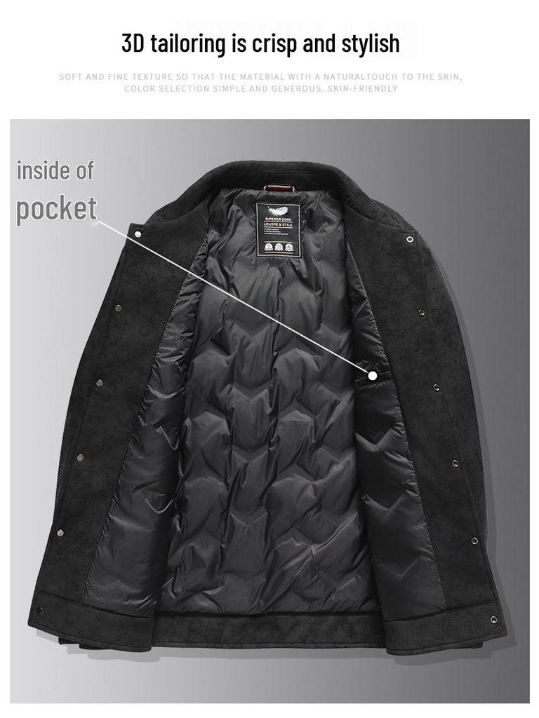 2025 Men's Plus Size Camouflage Leather Down Jacket with Lapel - Trendy Warm Winter Outerwear