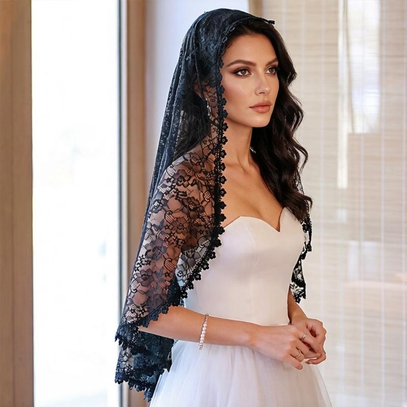 Elegant Lace Bridal Veils With Embroidery Flower Tulle Mantilla Women Church Shawl Wrap For Wedding And Special Occasion