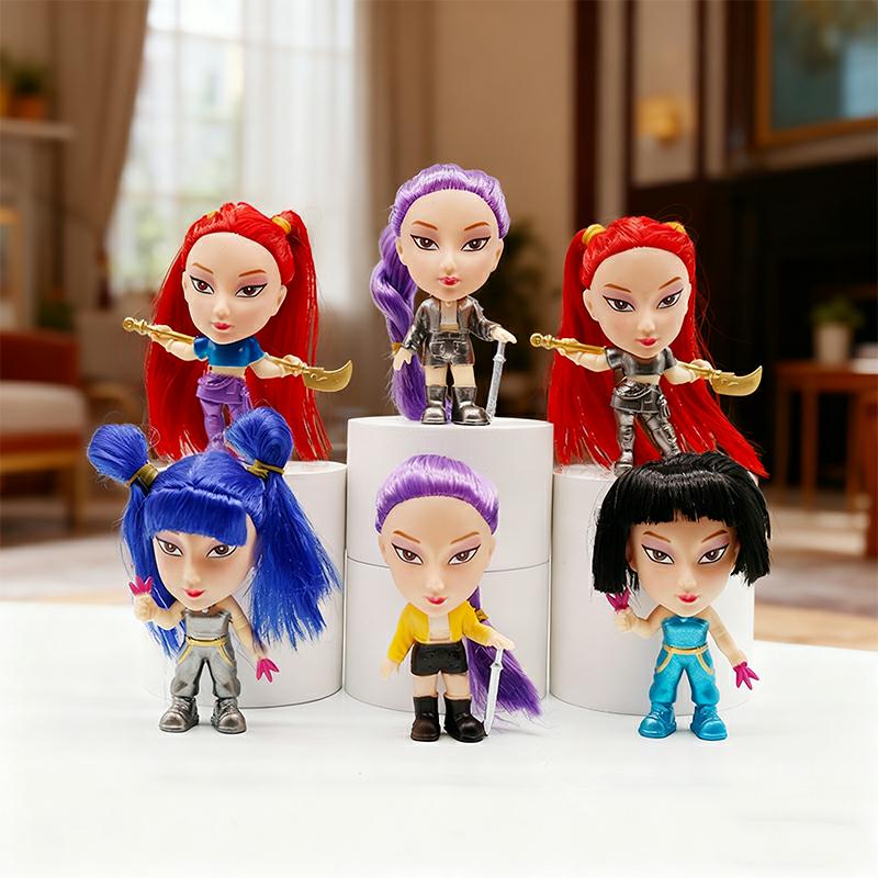 In stock 6pcs Anime Demons Hunters Figure  Miras Zoeys Tiger Figurine Toy Desk Decoration Statues Ornament Birthday Gift For Kid