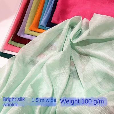 Shiny Silver Wire Crinkle Chiffon Fabric Plain By The Meter for Clothes Hanfu Dress Shirt Diy Sewing Cloth Soft Breathable Black