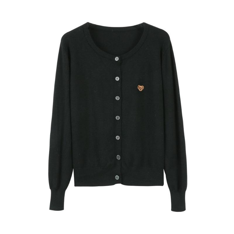 Solid color lazy wind embroidered bear sweater women's retro soft waxy long-sleeved knitted cardigan top