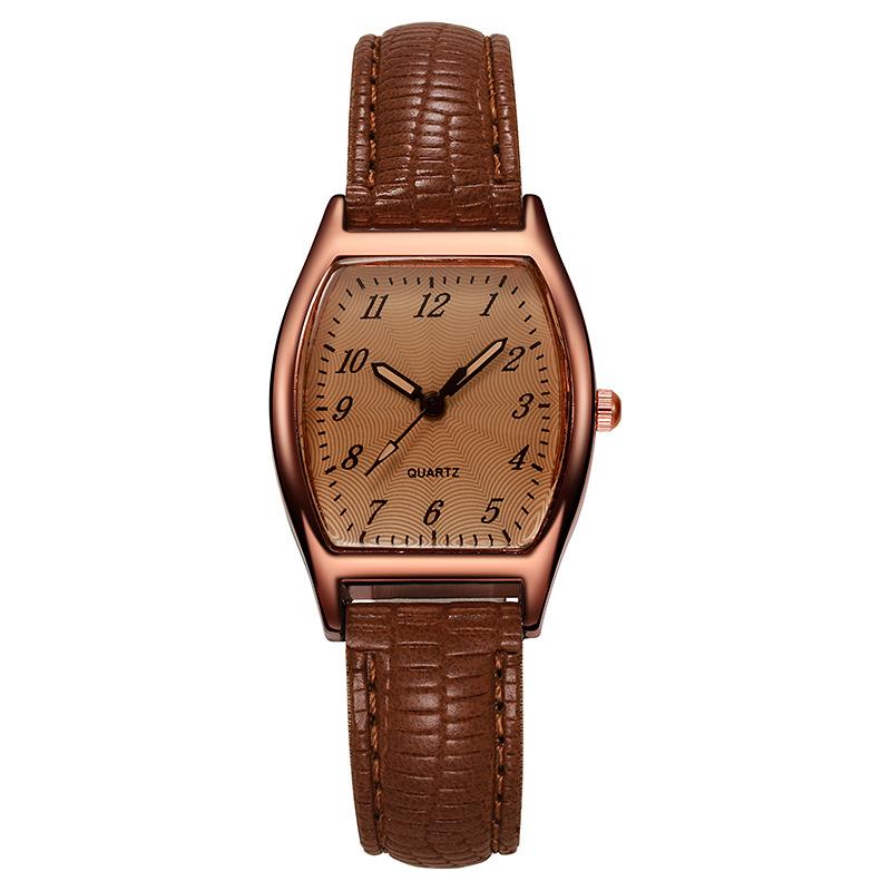 

New Digital Retro Fashion Ladies, Watch Barrel Quartz Belt Watch, Women s Watch темно-коричневого кольору