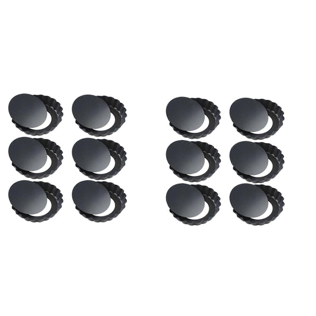 12Pcs 4In/10cm Mini Pie Muffin Cupcake Pans Non-Stick Tart Quiche Flan Pan Mold Removable Loose Bottom Round Bakeware