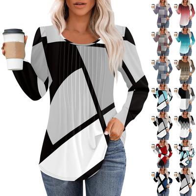 Long Sleeve Shirts For Women Tops Dressy Casual Blouses Pleated Scooped Neck Tunic Tops