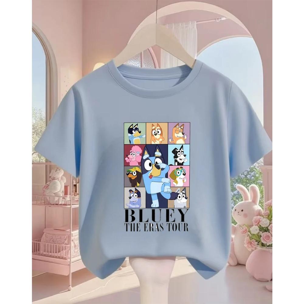 Popular Cartoon Children Tee Bluey Street Fashion For Boys Girls Summer Lightweight Casual Wear 3-14Y