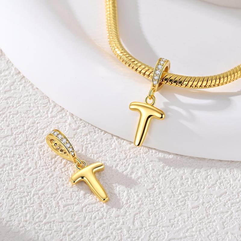 Copper Golden Letter T Charms Fit Original Bracelet Making Gift For Woman Jewelry Diy Fashion Pendant