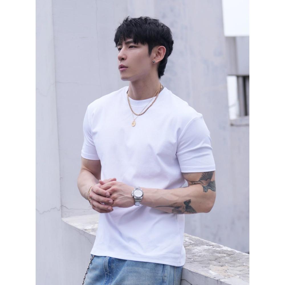 Men's Clothing Block Color Regular Shoulder Short Sleeve Summer T-Shirt Cool Feeling Cleanfit Trendy Top Lightweight Comfortable