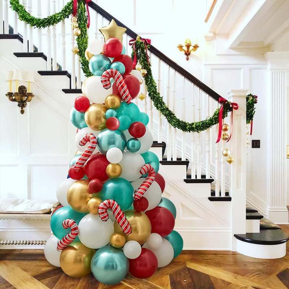 114pcs Christmas Tree Latex Aluminum Film Balloon Tree Set Red Cane Christmas Day Party Venue Decoration Set Party Decoration