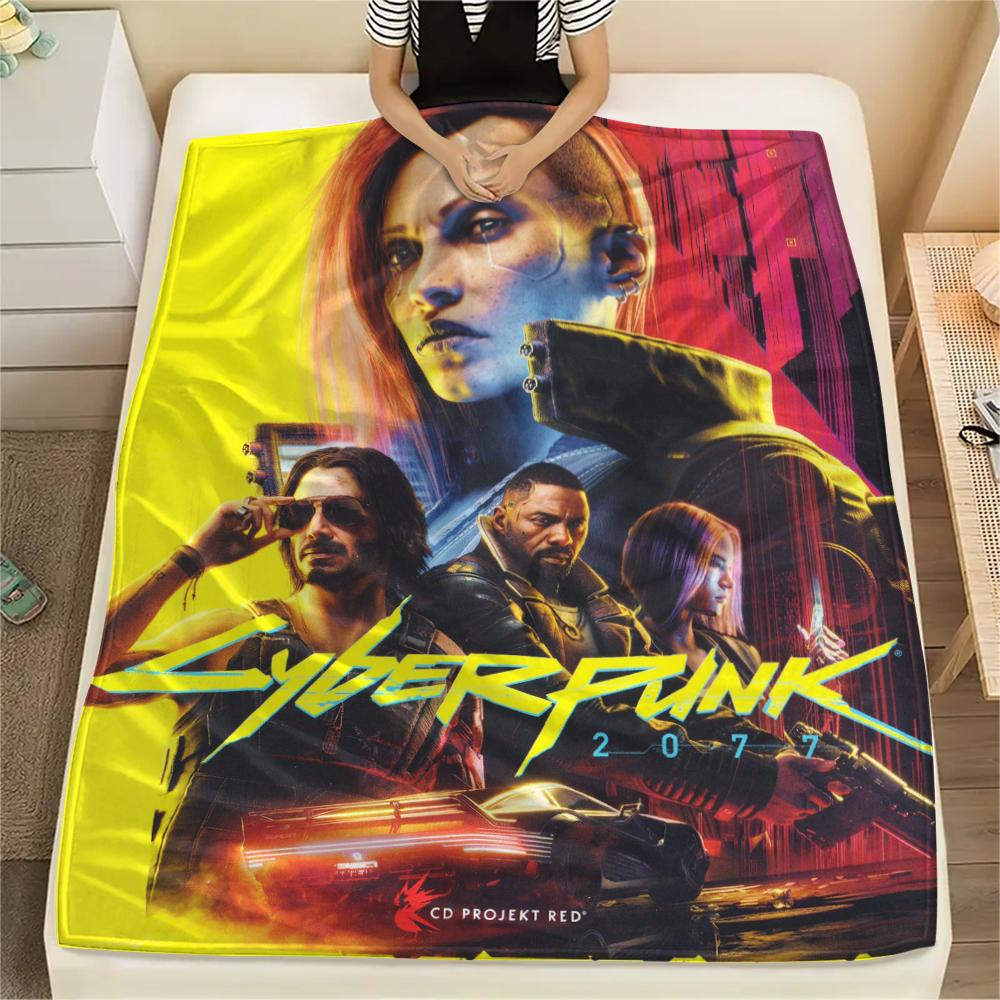 1Pc Cyberpunk Print Flannel Blanket, High quality Comfortable for All Seasons, Home Decor, Warmth and Comfort, Perfect for Christmas Gifts