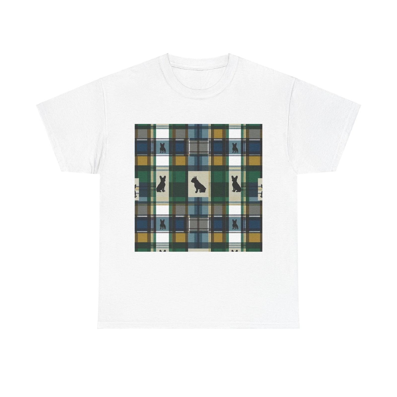 Unisex Adult T Shirt Plaid Tartan French Bulldog Artwork Decor L