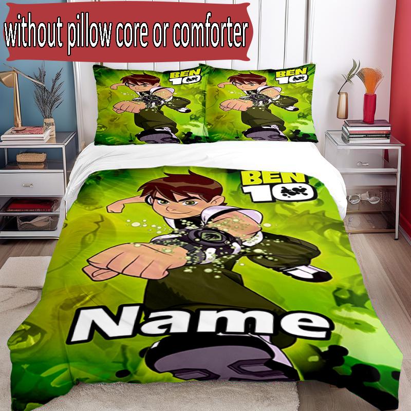 3pcs Duvet Cover Set (1*Duvet Cover + 2*Pillowcase, Without Core), Custom Name Ben 10 Cartoon Pattern Bedding Set, Home Bedroom Decor Gift