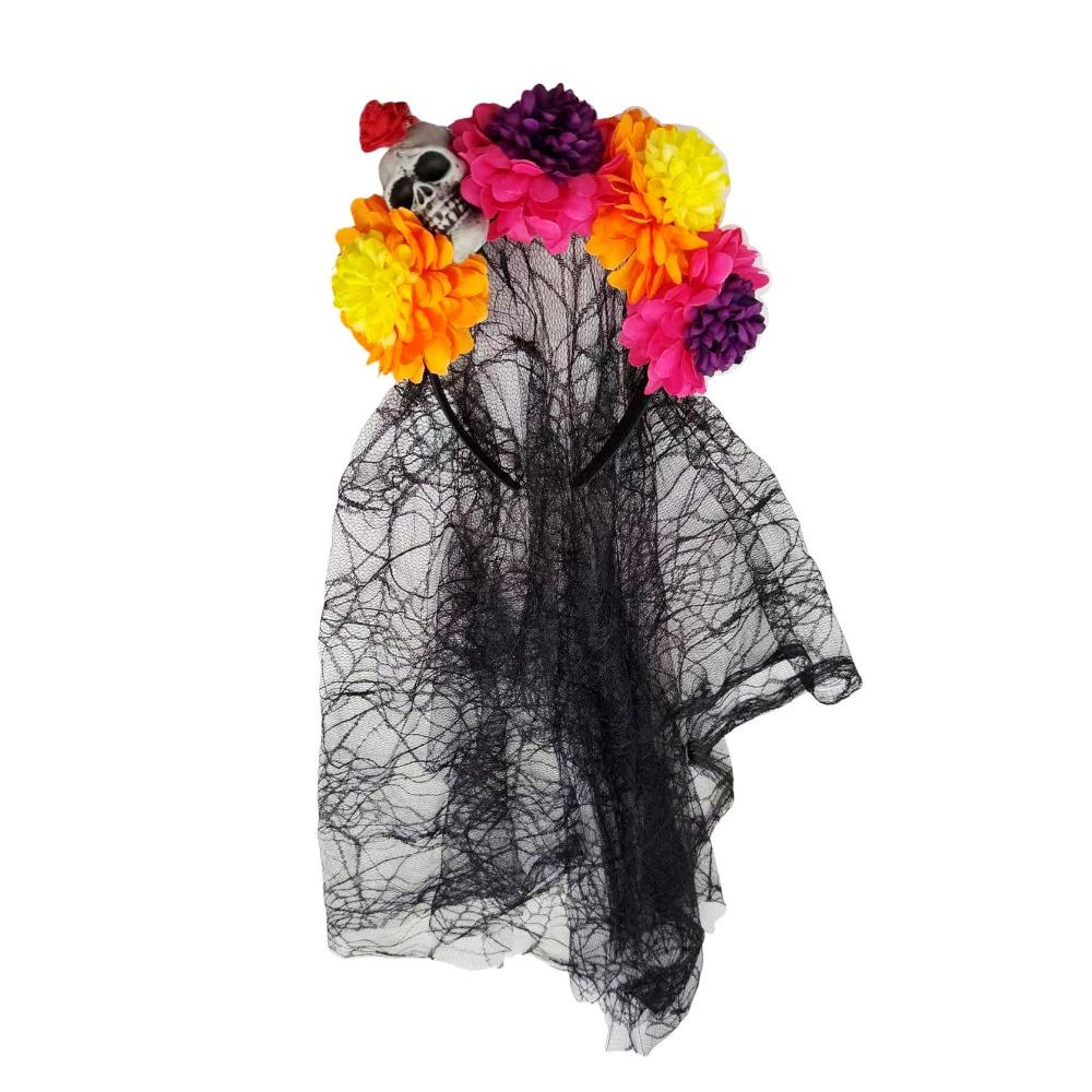 Floral Halloween Skull Hair Hoop Artificial Flower Festive Costume Headwear Cosplay Events