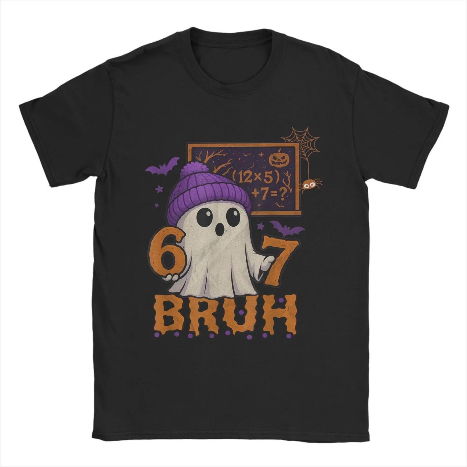 67 Teacher Halloween Ghost Six Seven Meme Math Equation Bruh Cotton T-Shirt Summer Street T-Shirts O Neck Leisure Tee Shirt S чёрный