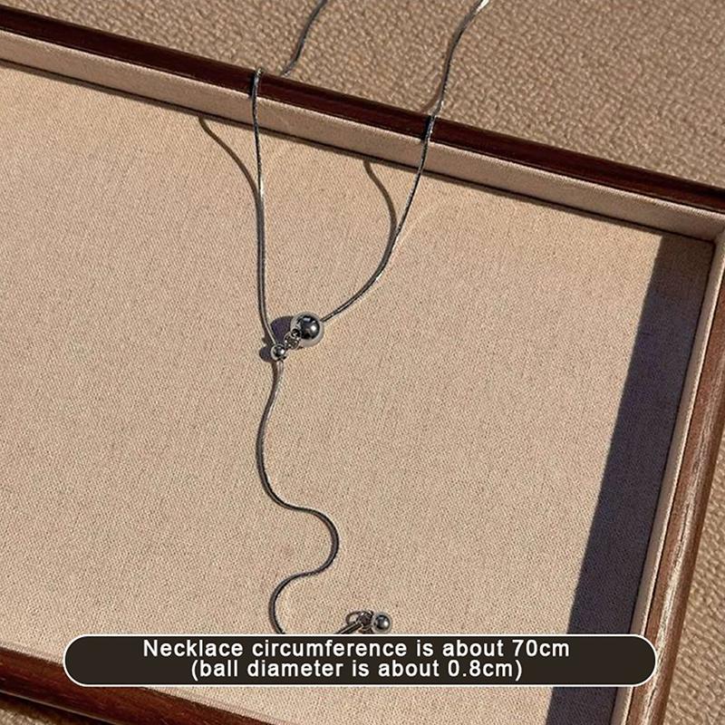 Personality Design Silver Color Stainless Steel Beaded Ball Pendant Necklace For Women Double Layer Hip Hop Rock Chokers Jewelry