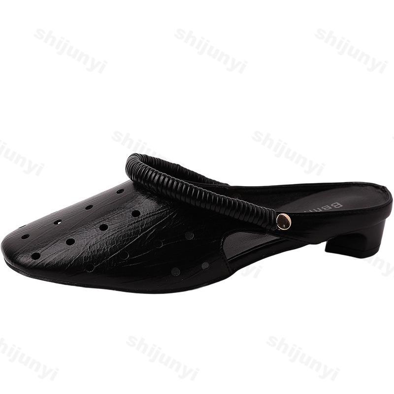 Модные Элегантные Ретро Полые Дышащие Сандалии Квадратный Носок Повседневные для Женщин 2025 Лето Новая Мода Удобные Универсальные Полушлепанцы