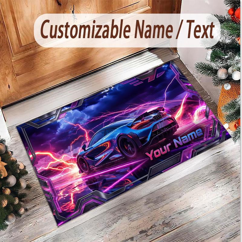 Auto-Rennsport-Thema Weicher Kristall-Samt Teppich Benutzerdefinierter Name & Text Druck Rutschfester Boden Teppich für Schlafzimmer Wohnzimmer