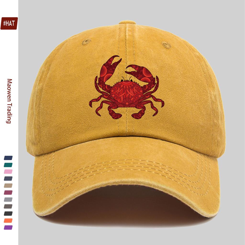 Casquette de camionneur imprimé Crabe Rouge Réglable Snapback Convient aux Hommes Femmes Légère Vintage Lavée Crabe Fête de Plage