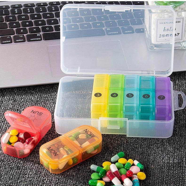 7pcs/set Travel Pill Organizer, AM/PM Compartments with Rainbow Colors, Portable Medication Case for Daily Vitamin Storage белый