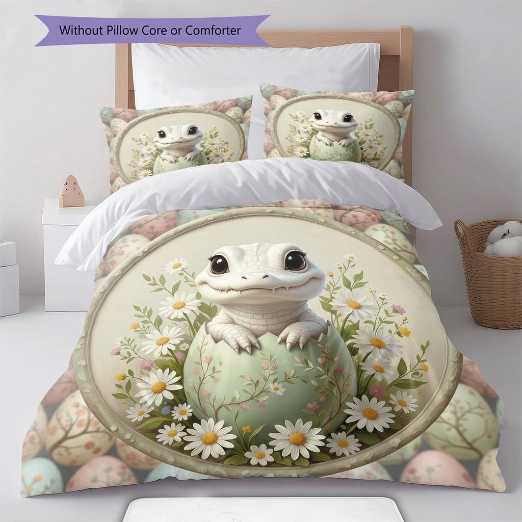 CuteEasteranimals Pattern Bedding Quilt Set Quilt Cover Pillowcase Home Decoration Birthday Gift (1 * duvet cover + 2 * pillowcase, without core)