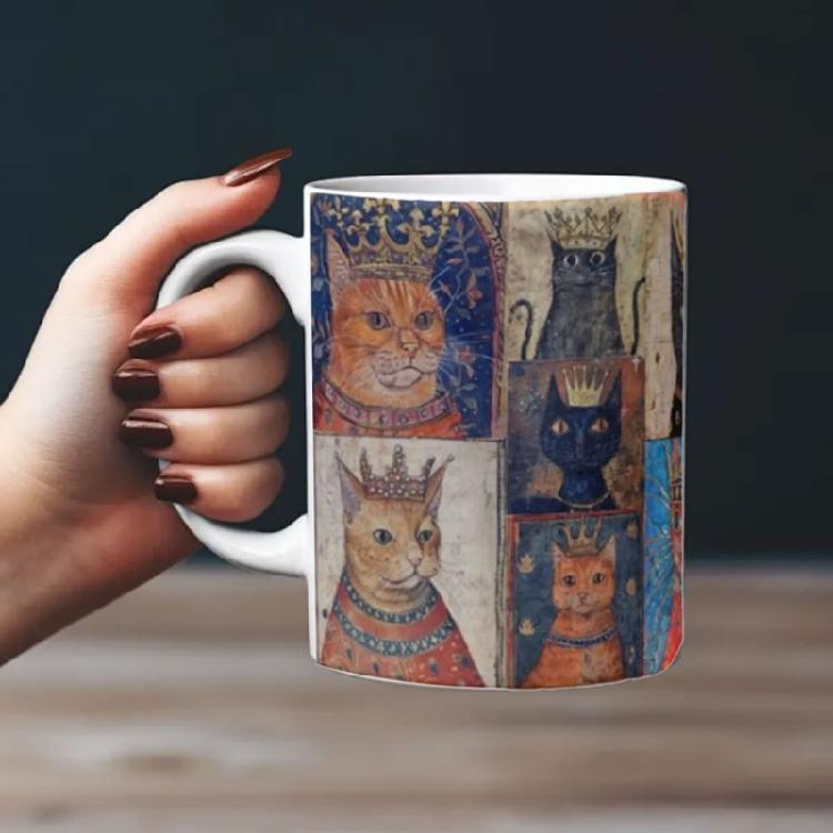 Medieval Cats Pattern Mug With Handle Heat Resistant Afternoon Teas Mug Drinking Cup for Coffee Teas Milk Enduring