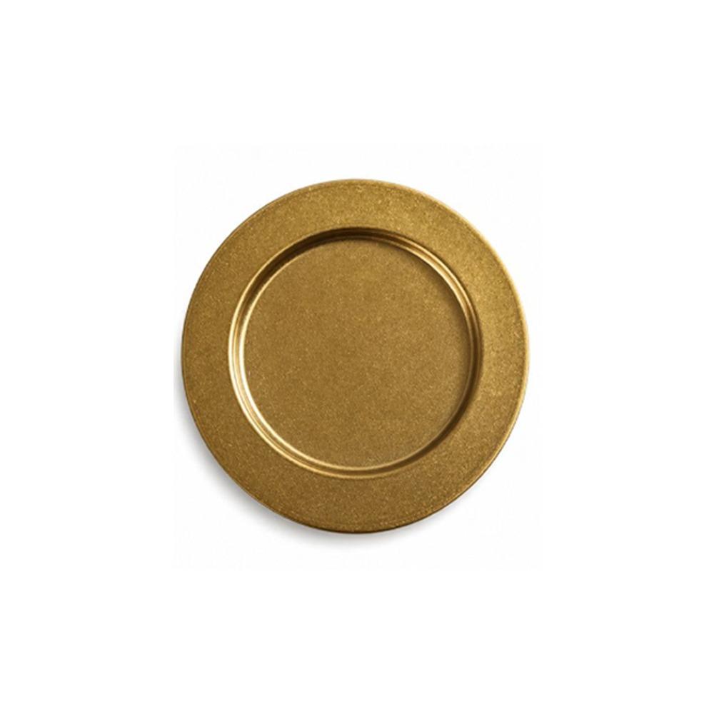Stainless Steel Dinner Plate Round Dinner Plate Vintage Gold Stainless Steel Serving Plate Raised Rim Reusable Charger Plate
