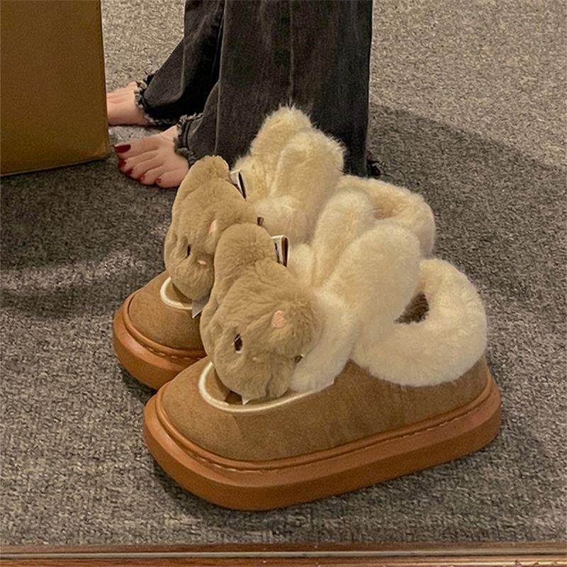 Milk Huhu bear snow boots women's winter new thick-soled piled thickened warm fluffy cotton shoes