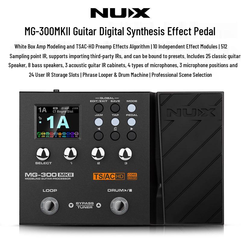 

Багатоефектна педаль NUX MG300 MKII для гітари: Бас, Драм-машина, Акомпанемент, Овердрайв, Дисторшн та Луп.