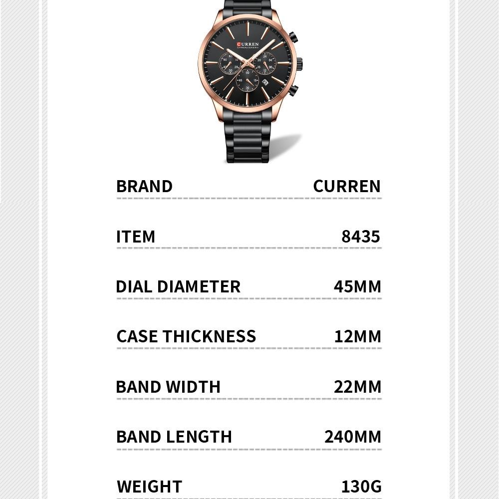 CURREN Steel Strap Watch Simple Calendar Large Dial Business Watch Waterproof Men's Fashion