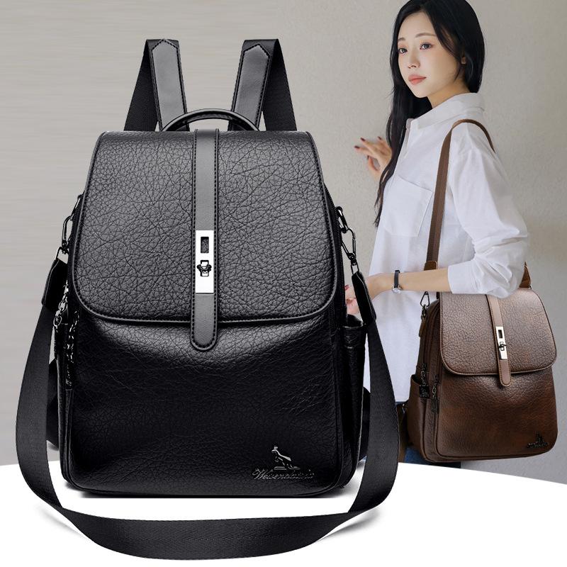 Schoolbag popular high-end retro backpack women's 1011 new soft leather leisure travel backpack versatile large-capacity schoolbag